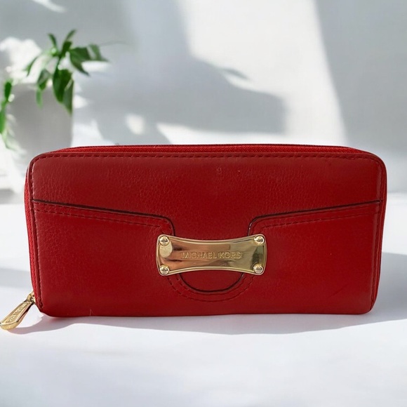 Michael Kors Handbags - MICHAEL KORS Leather Wallet 3/4 Zip Large Wallet Red FAST SHIPPING